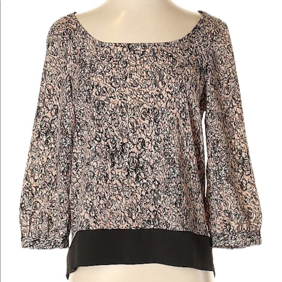 BCBG Abstract Print Boat Neck Open Cross Back Cutout Long Sleeve Blouse - Picture 4 of 10